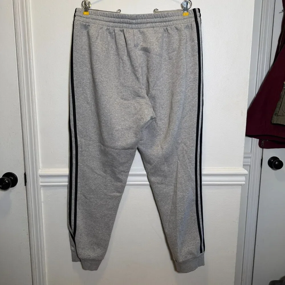 Adidas Essentials Fleece Jogger Sweatpants Gray 3 Stripe Mens XL Drawstring